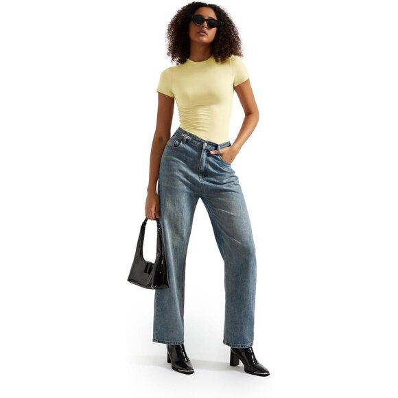 Women Double Lined Soft Cotton Crew Neck Crop Top Short Sleeve Casual - Picture 4 of 7